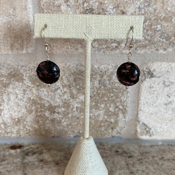 Murano Glass Disc Dangle Earrings - Picture 1 of 4